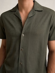 Reiss Dark Green Ando Jacquard-Stripe Cuban-Collar Shirt - Image 4 of 6