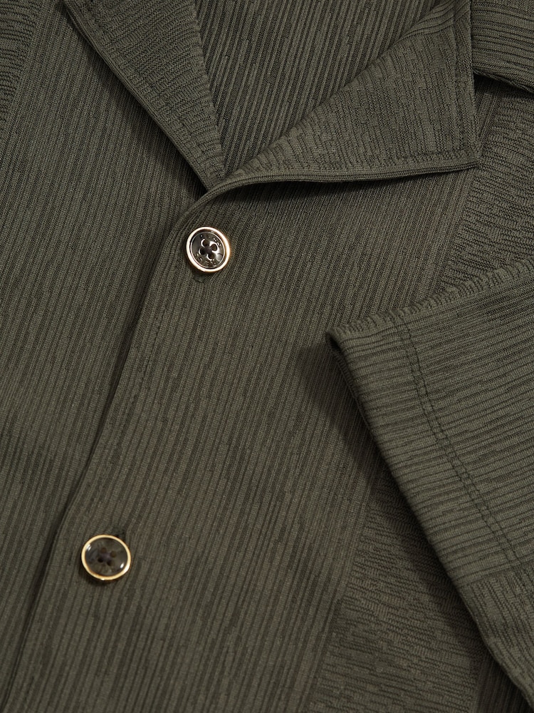Reiss Dark Green Ando Jacquard-Stripe Cuban-Collar Shirt - Image 6 of 6 Reiss Dark Green Ando Jacquard-Stripe Cuban-Collar Shirt - Image 6 of 6