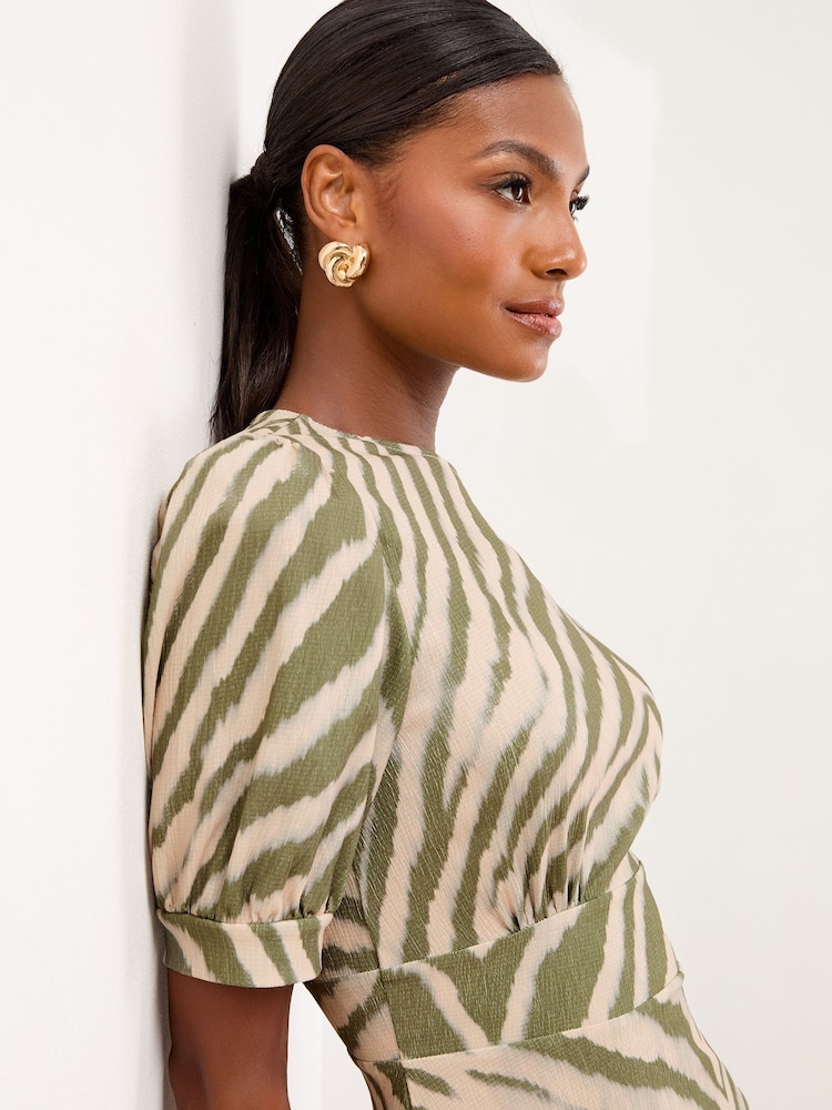 Lipsy Green Zebra Mini Printed Jersey Underbust Dress - Image 2 of 4 Lipsy Green Zebra Mini Printed Jersey Underbust Dress - Image 2 of 4