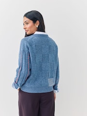 PS Paul Smith Blue Embroidered Floral Print Button Through Wool Blend Knit Cardigan - Imagen 3 de 5