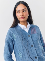 PS Paul Smith Blue Embroidered Floral Print Button Through Wool Blend Knit Cardigan - Imagen 4 de 5
