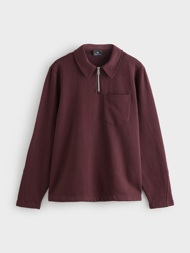 PS Paul Smith Red Textured Zip Neck Relaxed-Fit Polo Shirt - Image 1 of 1