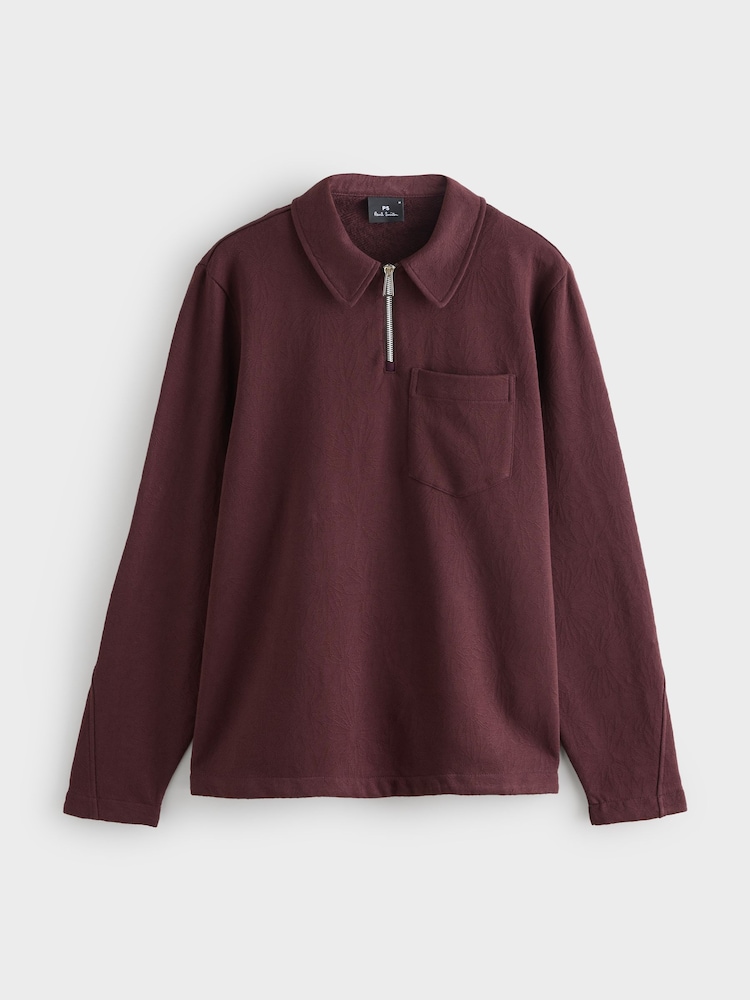 PS Paul Smith Red Textured Zip Neck Relaxed-Fit Polo Shirt - Image 1 of 1 PS Paul Smith Red Textured Zip Neck Relaxed-Fit Polo Shirt - Image 1 of 1