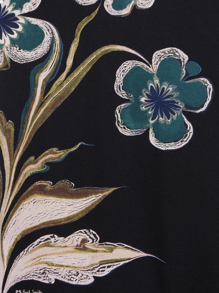 PS Paul Smith Botanical Embroidered Floral Print Jersey Black T-Shirt - Image 2 of 2