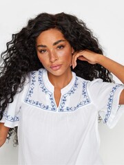 M&Co White 100% Cotton Petite Embroidered Dobby Blouse - Image 1 of 5