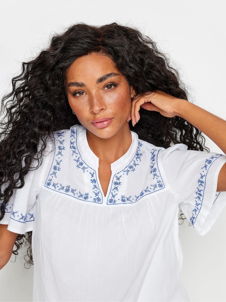M&Co White 100% Cotton Petite Embroidered Dobby Blouse - Image 1 of 5