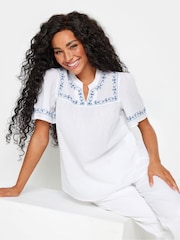 M&Co White 100% Cotton Petite Embroidered Dobby Blouse - Image 2 of 5