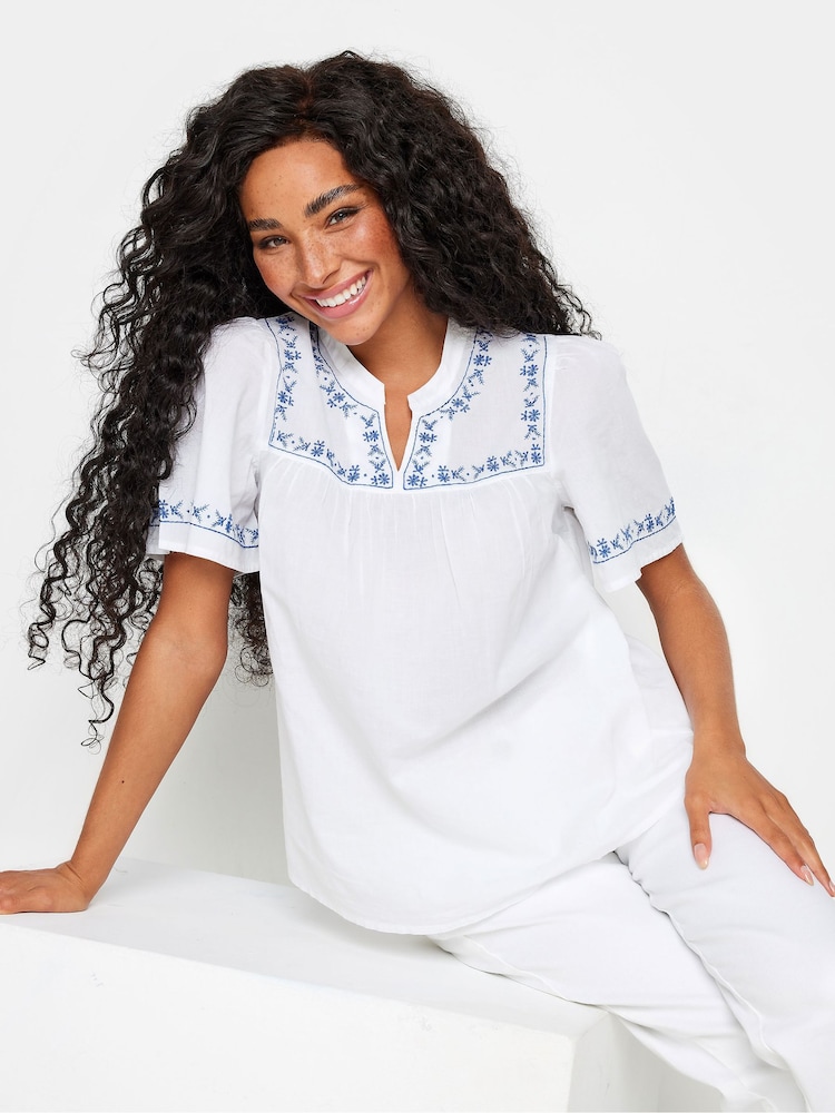 M&Co White 100% Cotton Petite Embroidered Dobby Blouse - Image 2 of 5