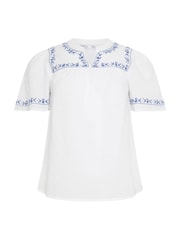 M&Co White 100% Cotton Petite Embroidered Dobby Blouse - Image 5 of 5