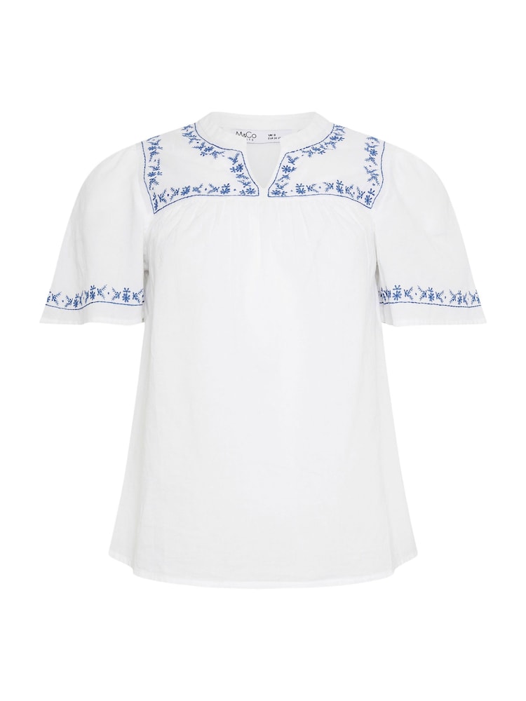 M&Co White 100% Cotton Petite Embroidered Dobby Blouse - Image 5 of 5