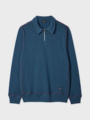 PS Paul Smith Blue Zip Neck Relaxed-Fit Sweat Top Jumper - Image 1 of 2