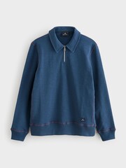 PS Paul Smith Blue Zip Neck Relaxed-Fit Sweat Top Jumper - Image 1 of 1