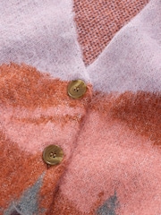 Purple and Orange Mountain Scene Brushed V-Neck Cardigan - Image 7 of 8