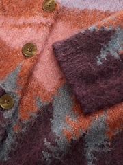 Purple and Orange Mountain Scene Brushed V-Neck Cardigan - Image 8 of 8