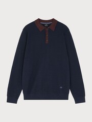 PS Paul Smith Textured Contrast Collar Knitted Polo Shirt - Image 1 of 4