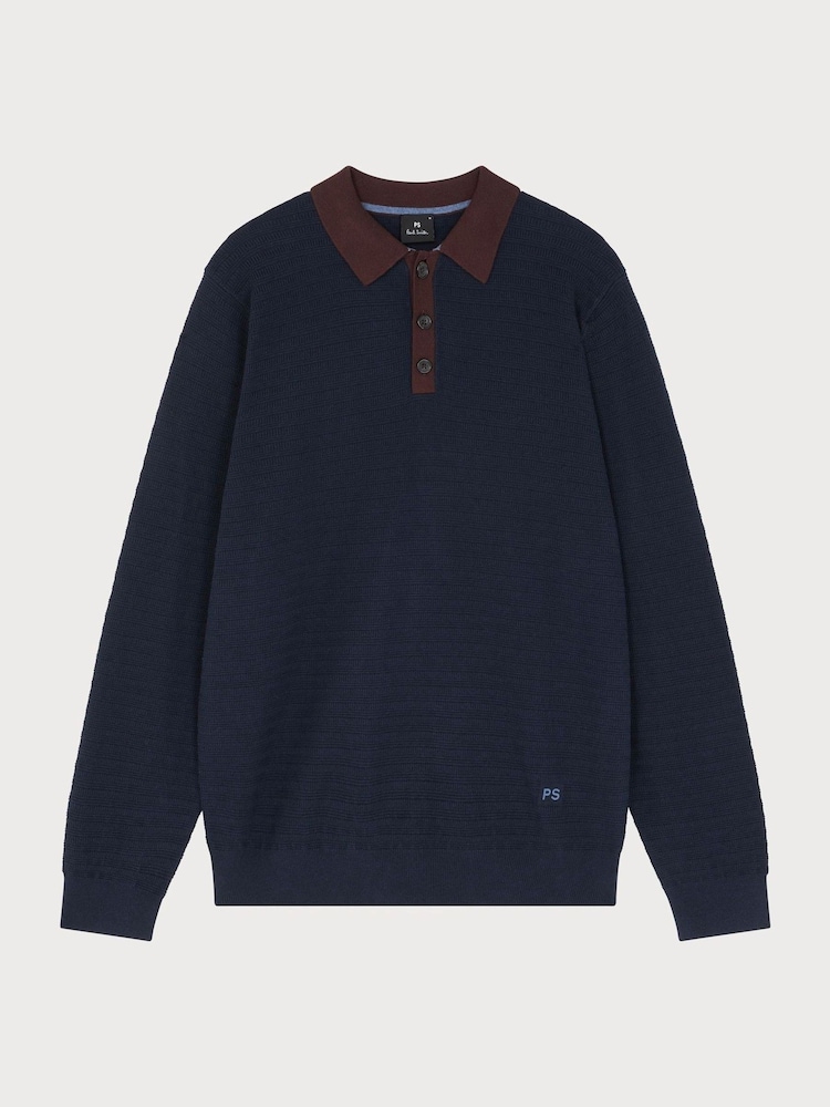 PS Paul Smith Textured Contrast Collar Knitted Polo Shirt - Image 1 of 4