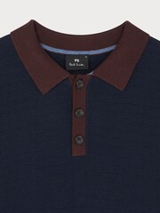 PS Paul Smith Textured Contrast Collar Knitted Polo Shirt - Image 3 of 4
