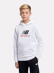 New Balance White Kids French Terry Stacked 100% Cotton Logo Hoodie - Image 1 of 8