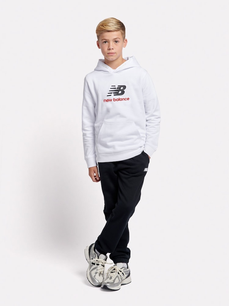 New Balance White Kids French Terry Stacked 100% Cotton Logo Hoodie - Image 5 of 8