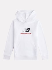 New Balance White Kids French Terry Stacked 100% Cotton Logo Hoodie - Image 6 of 8