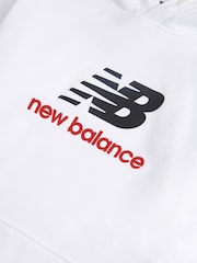New Balance White Kids French Terry Stacked 100% Cotton Logo Hoodie - Image 8 of 8