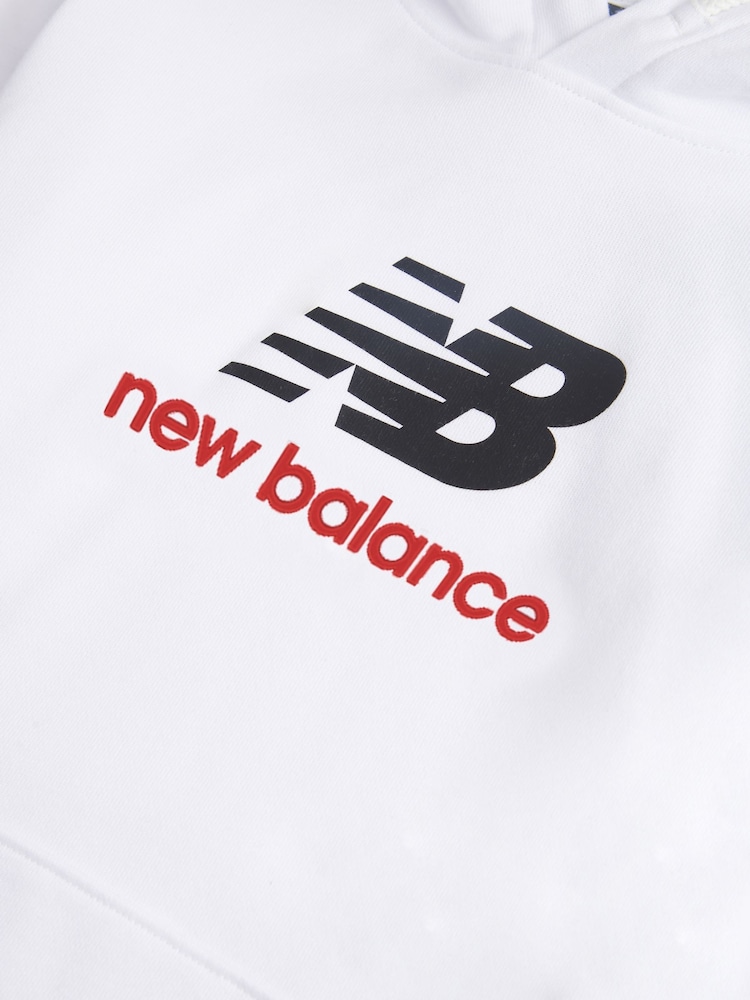 New Balance White Kids French Terry Stacked 100% Cotton Logo Hoodie - Image 8 of 8