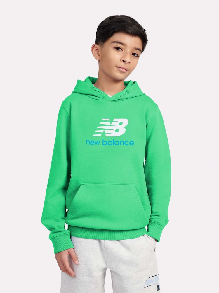 Verde - New Balance Kids French Terry Stacked 100% Cotton Logo Hoodie - Imagen 1 de 8