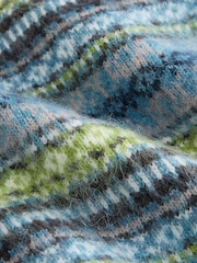 Modra in zelena fairisle - Brušena jopica z V-izrezom - Slika 2 iz 3