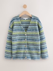Blue/Green Fairisle Pattern Brushed V-Neck Cardigan - Image 6 of 8