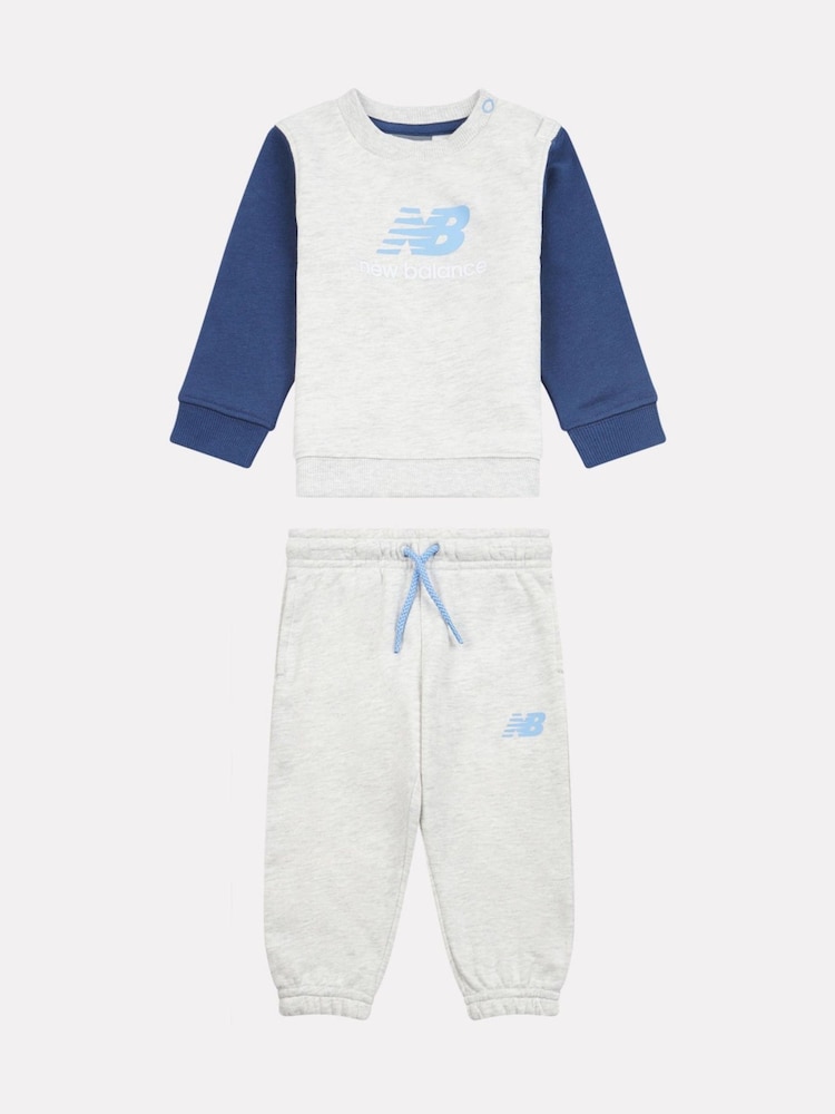 New Balance Grey Kids 100% Cotton Crew Top & Joggers Set - Image 1 of 3