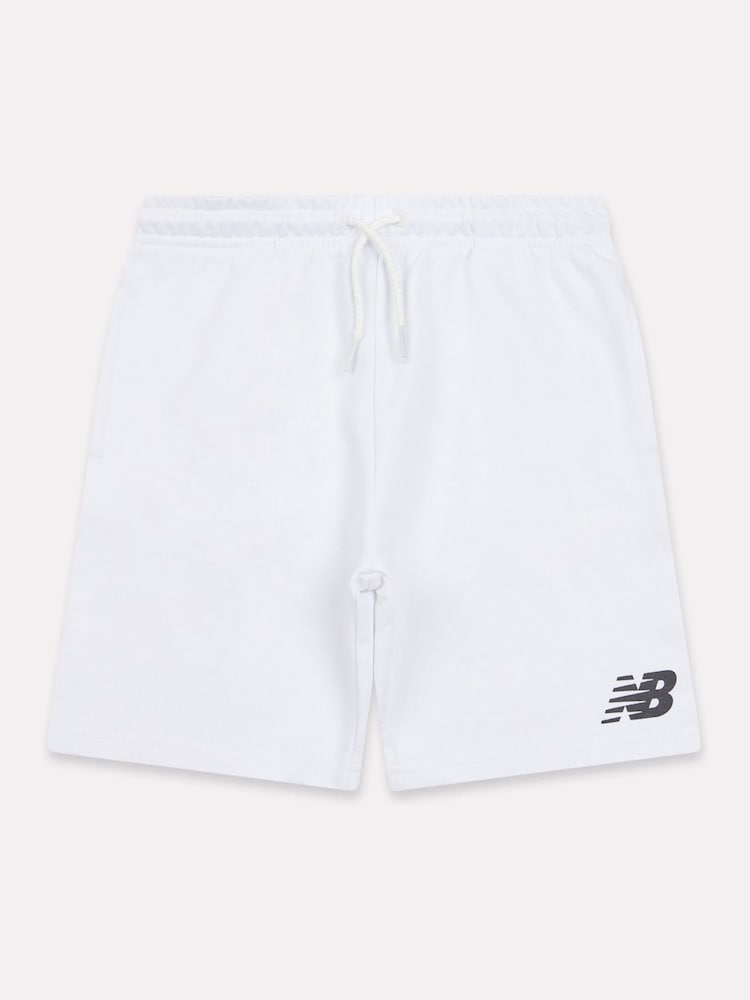 New Balance White Kids Brush Back Stacked Logo Shorts - Image 1 of 3