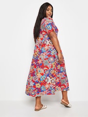 Yours Curve Red Floral Print Midi Smock Dress - Image 3 of 4