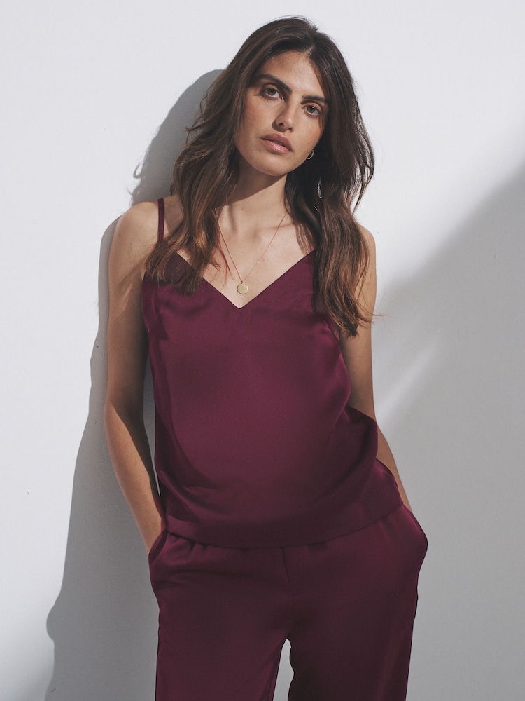 The Set Black/Burgundy Red 2 Pack Satin Cami Tops - Image 1 of 11