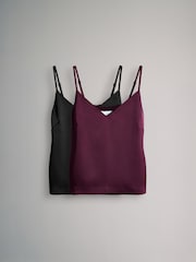 The Set Black/Burgundy Red 2 Pack Satin Cami Tops - Image 2 of 11