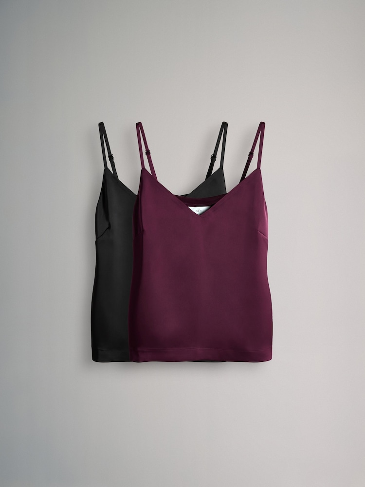 The Set Black/Burgundy Red 2 Pack Satin Cami Tops - Image 2 of 11