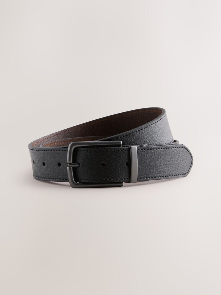 Black/Brown Reversible Grainy Leather Belt - Image 1 of 3