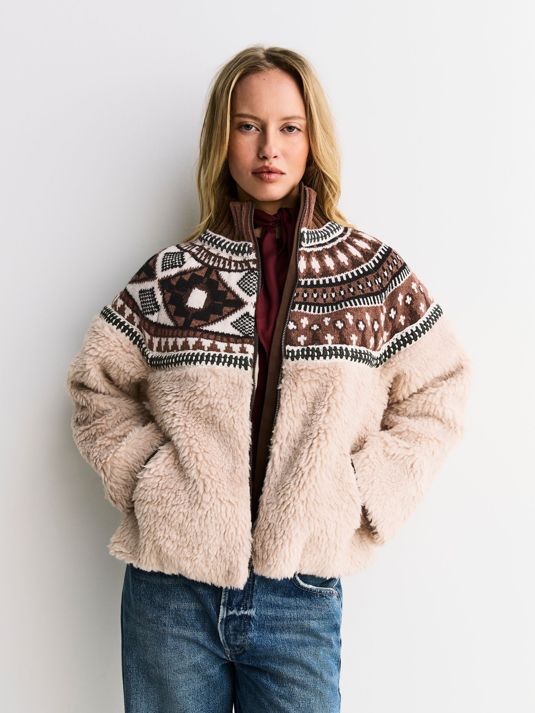 ジャケット・アウター WIND AND SEA Jacquard Knit Combo Jacket Sea New York Cream Linea Fair Isle Knit Combo Fleece Jacket | Seasons