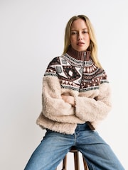 Sea New York Cream Linea Fair Isle Knit Combo Fleece Jacket - Image 7 of 8