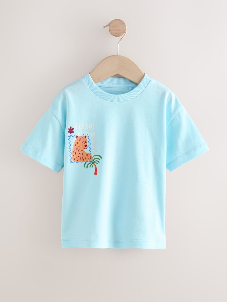 Light Blue Leopard Short Sleeve Back Print T-Shirt (3mths-7yrs) - Image 1 of 4