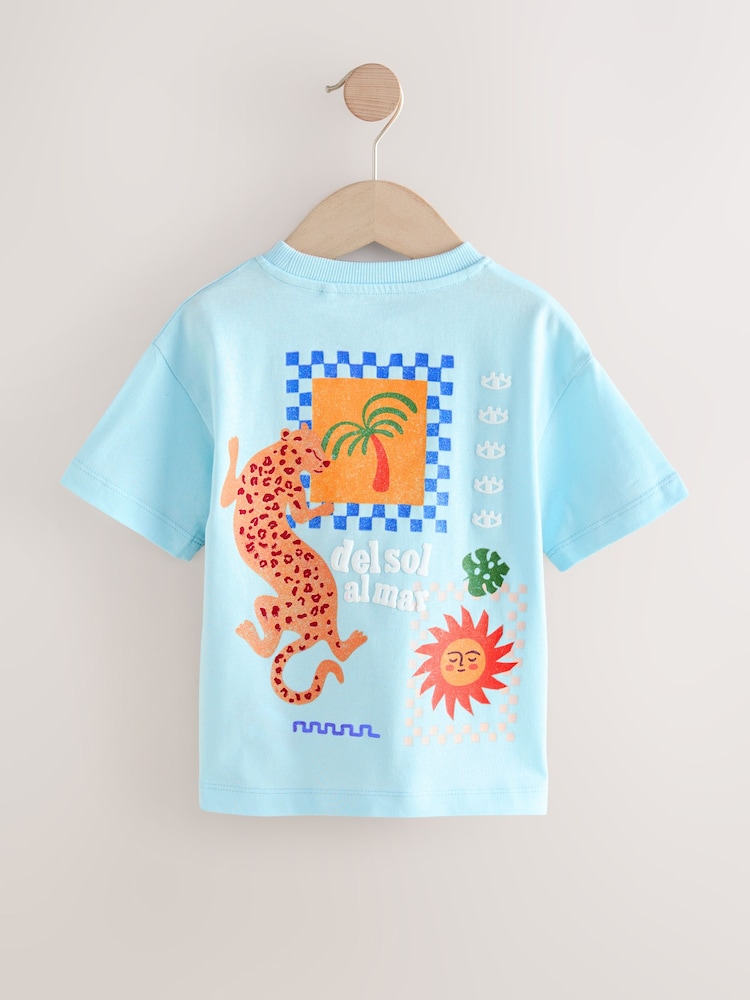 Light Blue Leopard Short Sleeve Back Print T-Shirt (3mths-7yrs) - Image 2 of 4