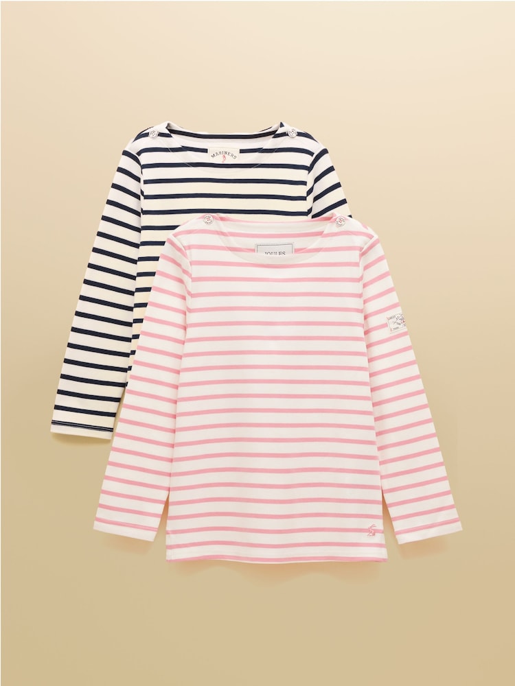 Joules Girls' Harbour Blue/Pink Two Pack Stripe Long Sleeve Top - Image 1 of 6