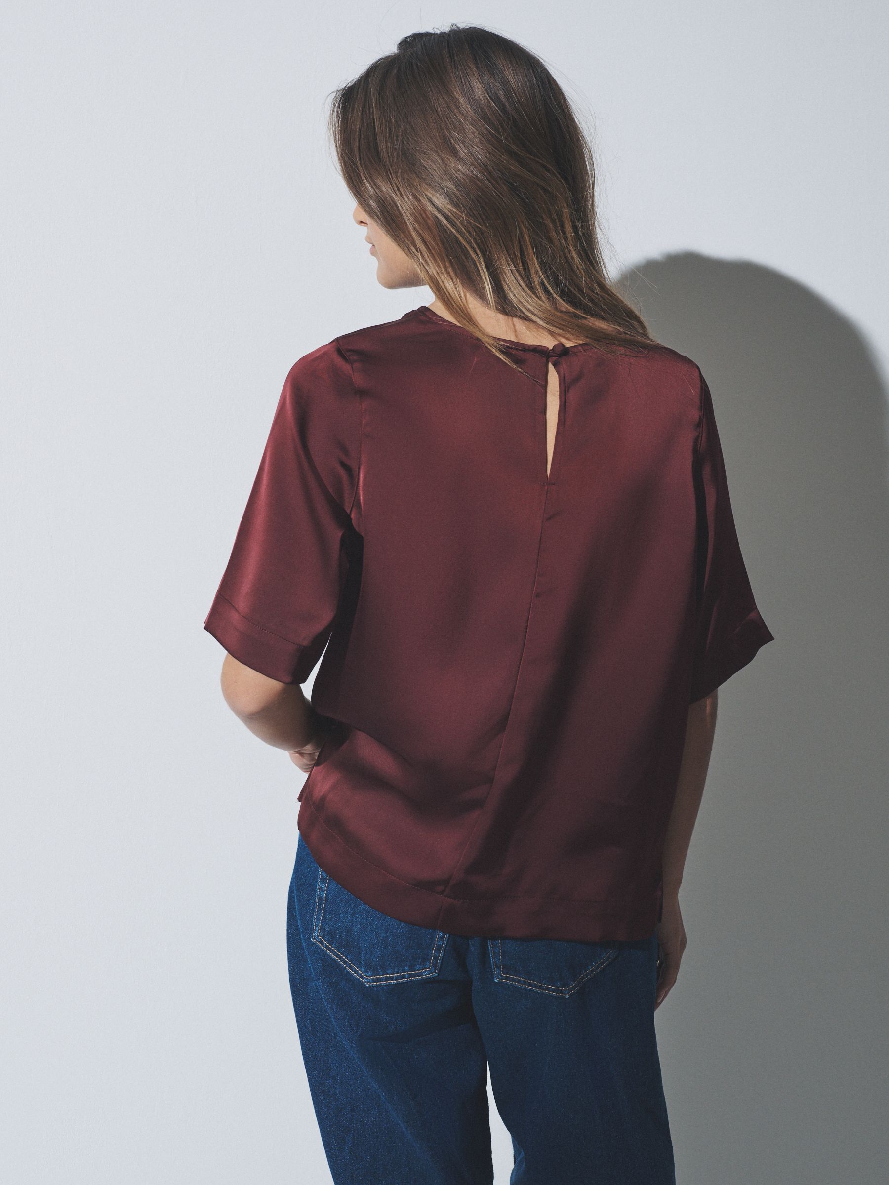 Buy The Set 2 Pack Satin Shortsleeve Tops Black/Burgundy Red from