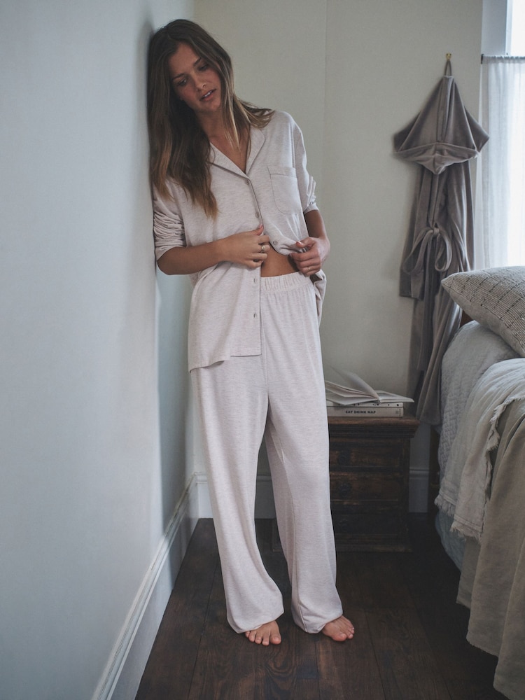 ladies pyjamas and dressing gown set Buy The 2 Pack Viscose Blend Button Through Long with Piping Oatmeal from the Next UK online shop no-returns:2026-03-17_2100-01-01