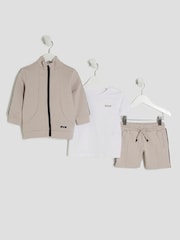 River Island Natural Boys Funnel Taped Shorts Set - Image 1 of 5