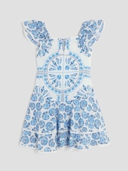 River Island Blue Shell Drop Waisted 100% Cotton Dress - Image 1 of 4