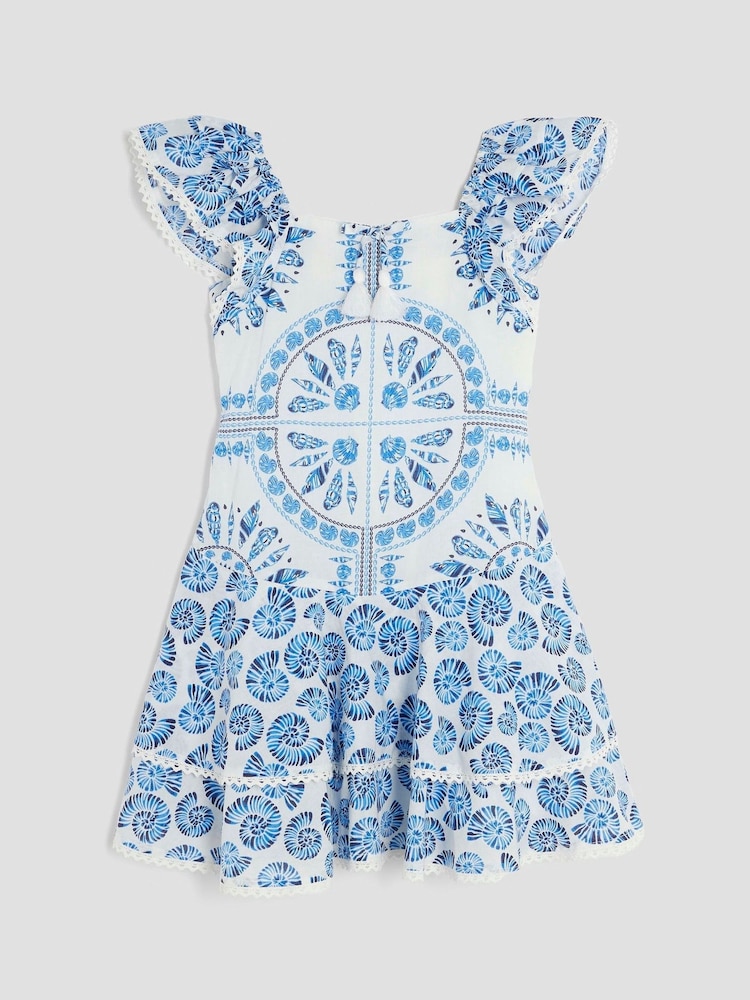 River Island Blue Shell Drop Waisted 100% Cotton Dress - Image 1 of 4