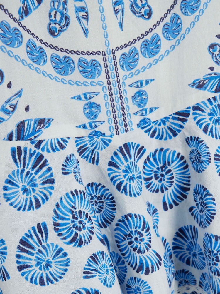 River Island Blue Shell Drop Waisted 100% Cotton Dress - Image 4 of 4