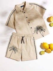 River Island Natural Boys Palm Embroid Swim Shorts Set - Image 1 of 6