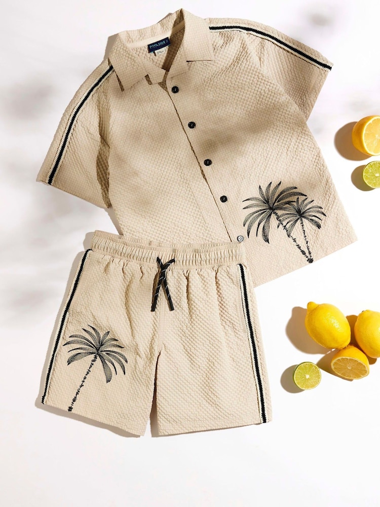 River Island Natural Boys Palm Embroid Swim Shorts Set - Image 1 of 6