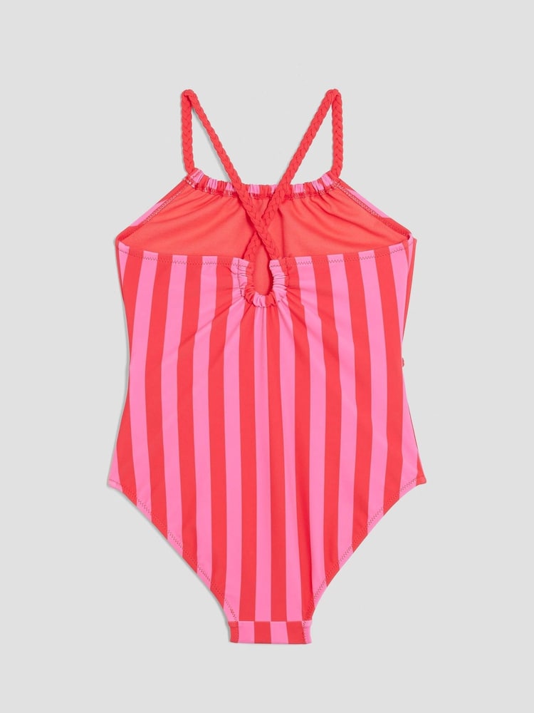 River Island Pink Girls Stripe Charm Belt Swimsuit - Image 2 of 4